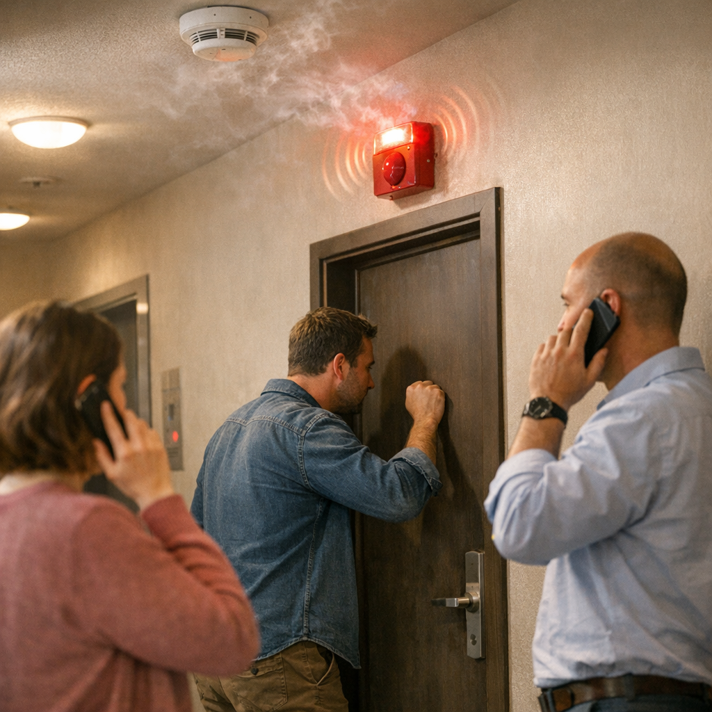 Alarme incendie qui sonne chez le voisin, en copropriété ou en entreprise : qui appeler ?