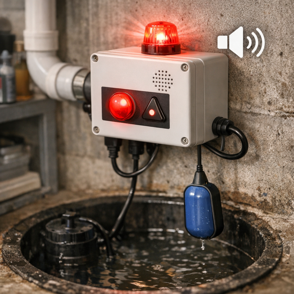 Coffret d’alarme pour pompe de relevage : sonore, voyant 90 dB et flotteur