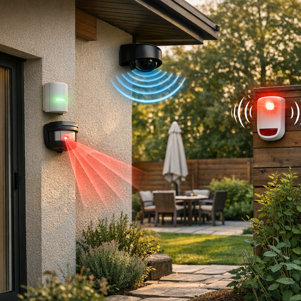 3. Comparatif extérieur : présence, mouvement PIR, radar et alarme