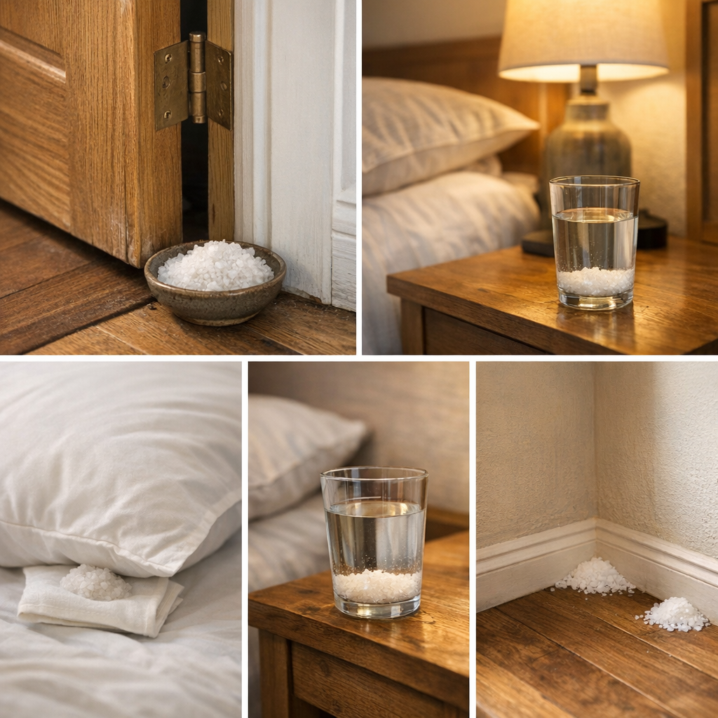 Où placer le gros sel : porte, chambre, verre d’eau, oreiller et coins de pièces